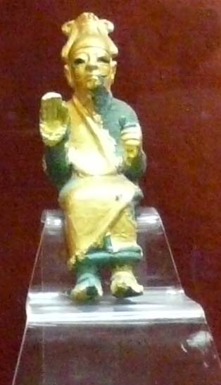 Seated deity from Ugarit, possibly El. Bronze and gold foil, c. 1400–1300 BCE; National Museum of Damascus, S 3573 / RS 23.394