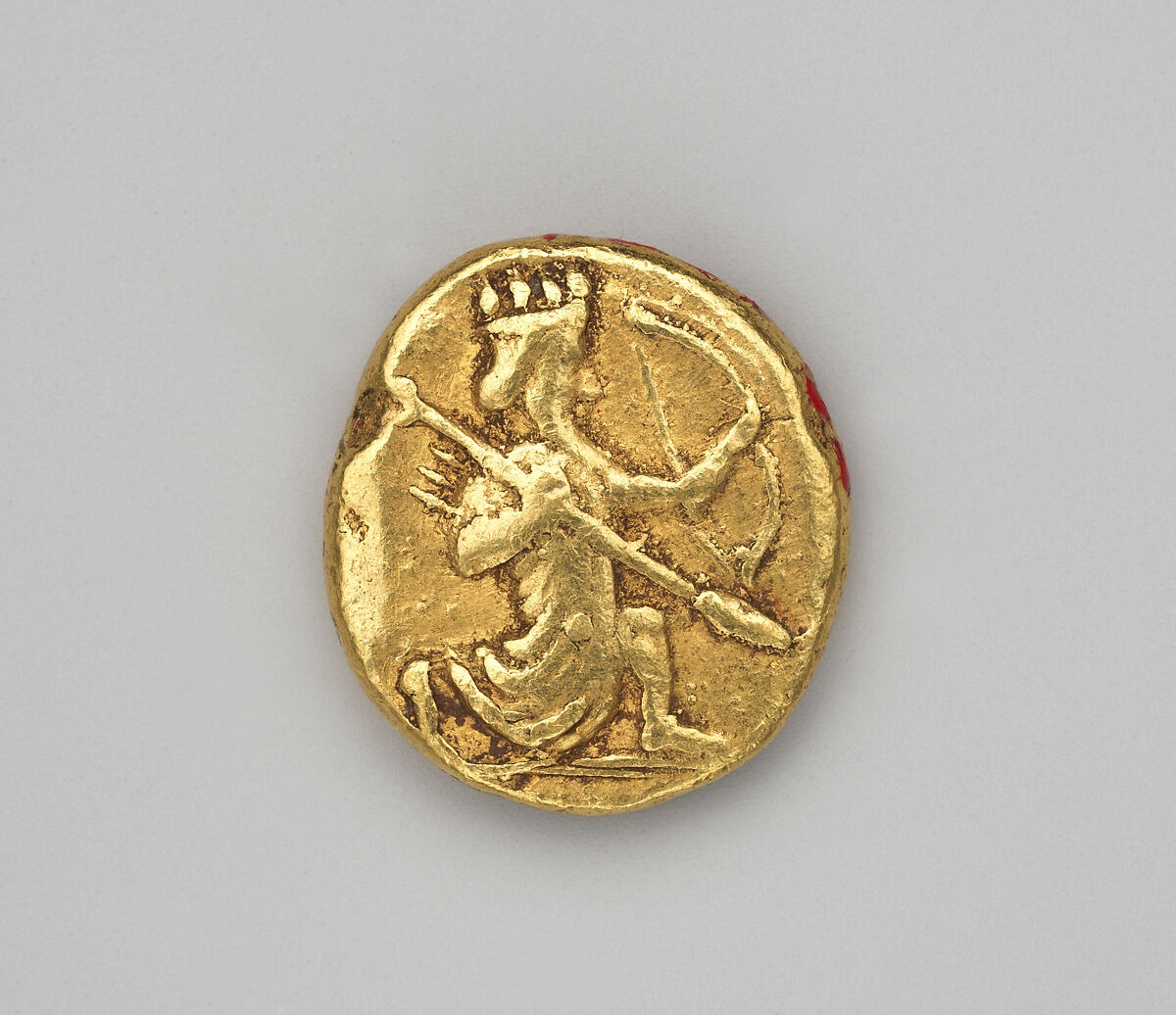 Achaemenid gold daric with royal figure, approximately fourth century BCE, The Met 52.127.1. Imperial context, not Zoroaster or Ahura Mazda and not evidence of resurrection’s transmission to Judaism. Original preserved; display copy uncropped