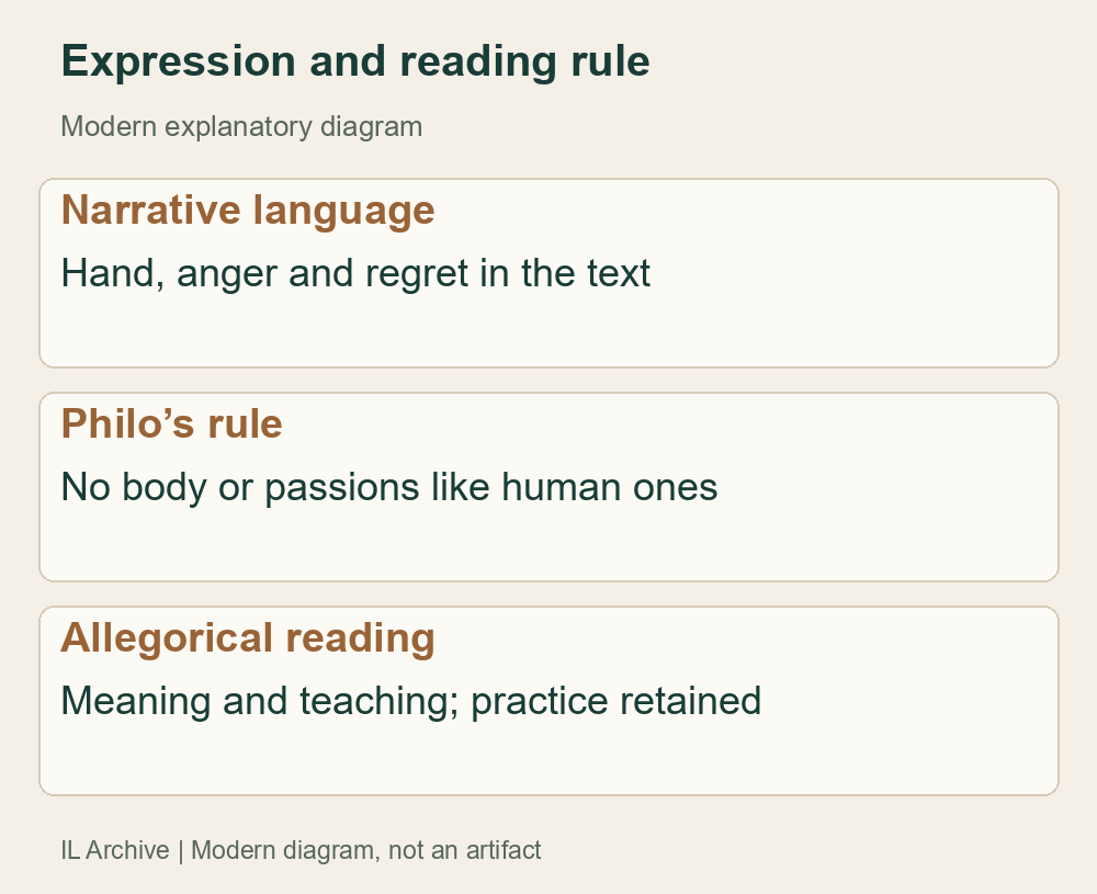 Modern diagram of Philo’s approach, not a rule for every Jewish reader. Migration of Abraham rejects neglecting laws because of symbolic interpretation. [11][12]