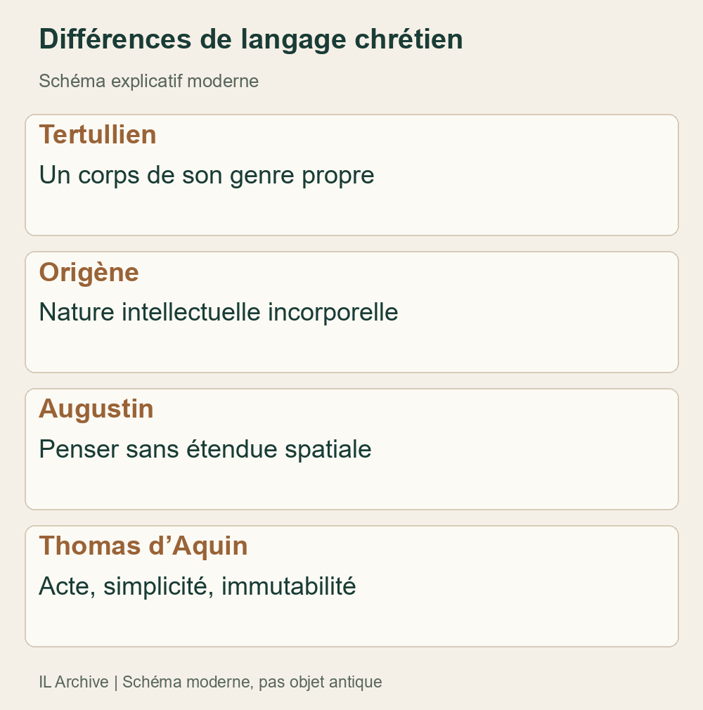 Positions de textes précis, non consensus chrétien ancien ou tardif ; aucun portrait