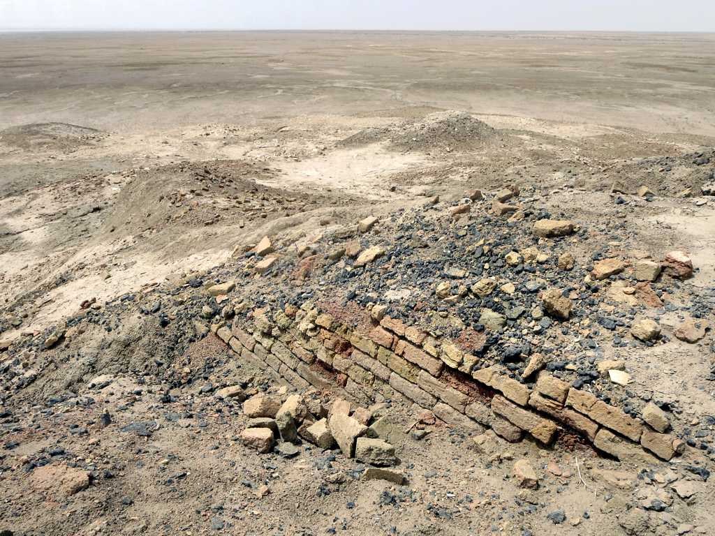 Eridu ziggurat remains, photographed by David Stanley on 11 April 2016. The visible architecture postdates the Ubaid; it is not a photograph of its earliest temples or evidence of their deity’s identity