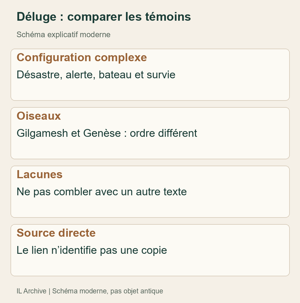 Comparer des témoins précis ; les récits ne partagent pas chaque détail