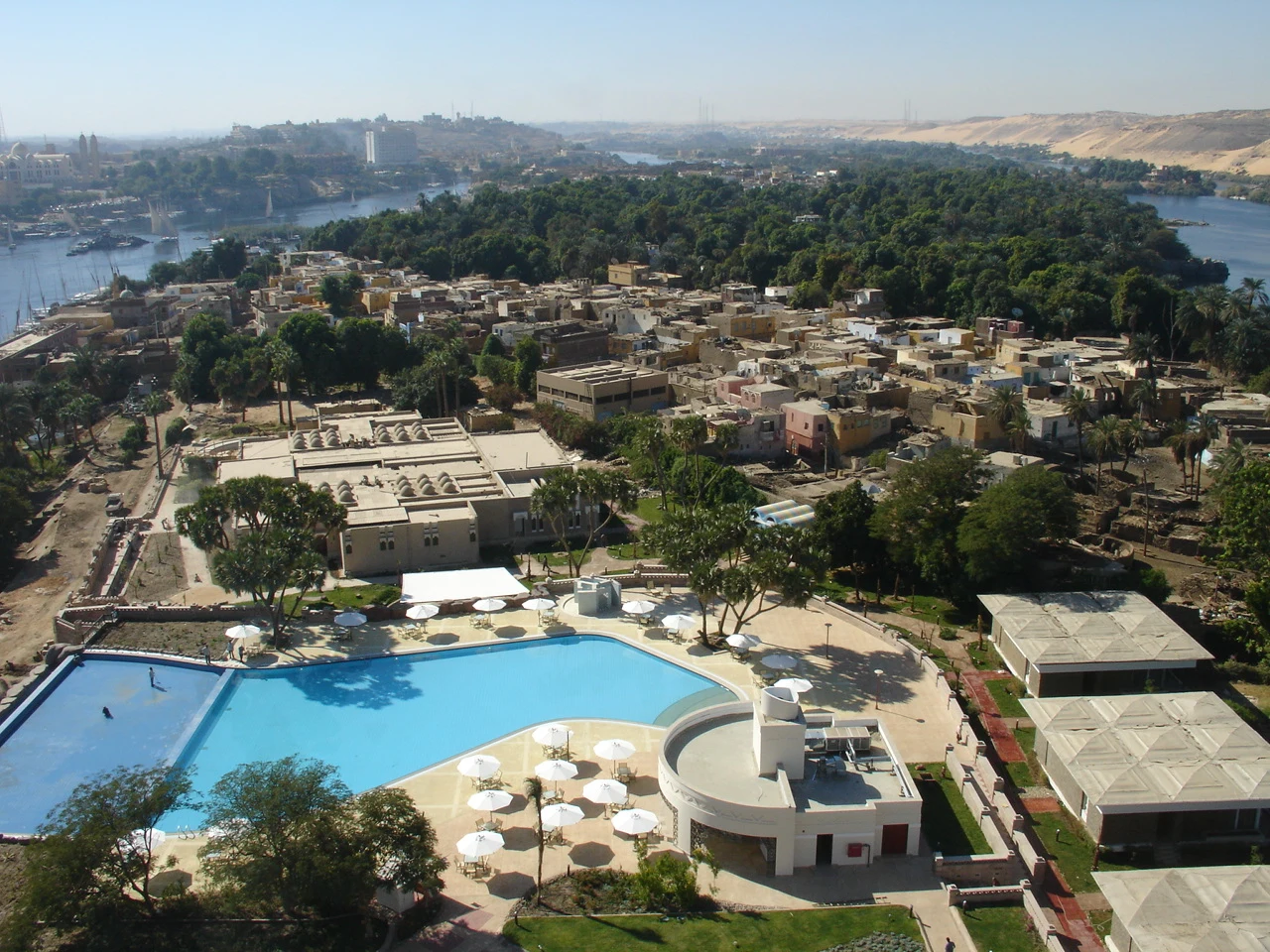 Modern view of Elephantine Island and the Nile near Aswan; geographical context, not the remains of Yaho’s temple