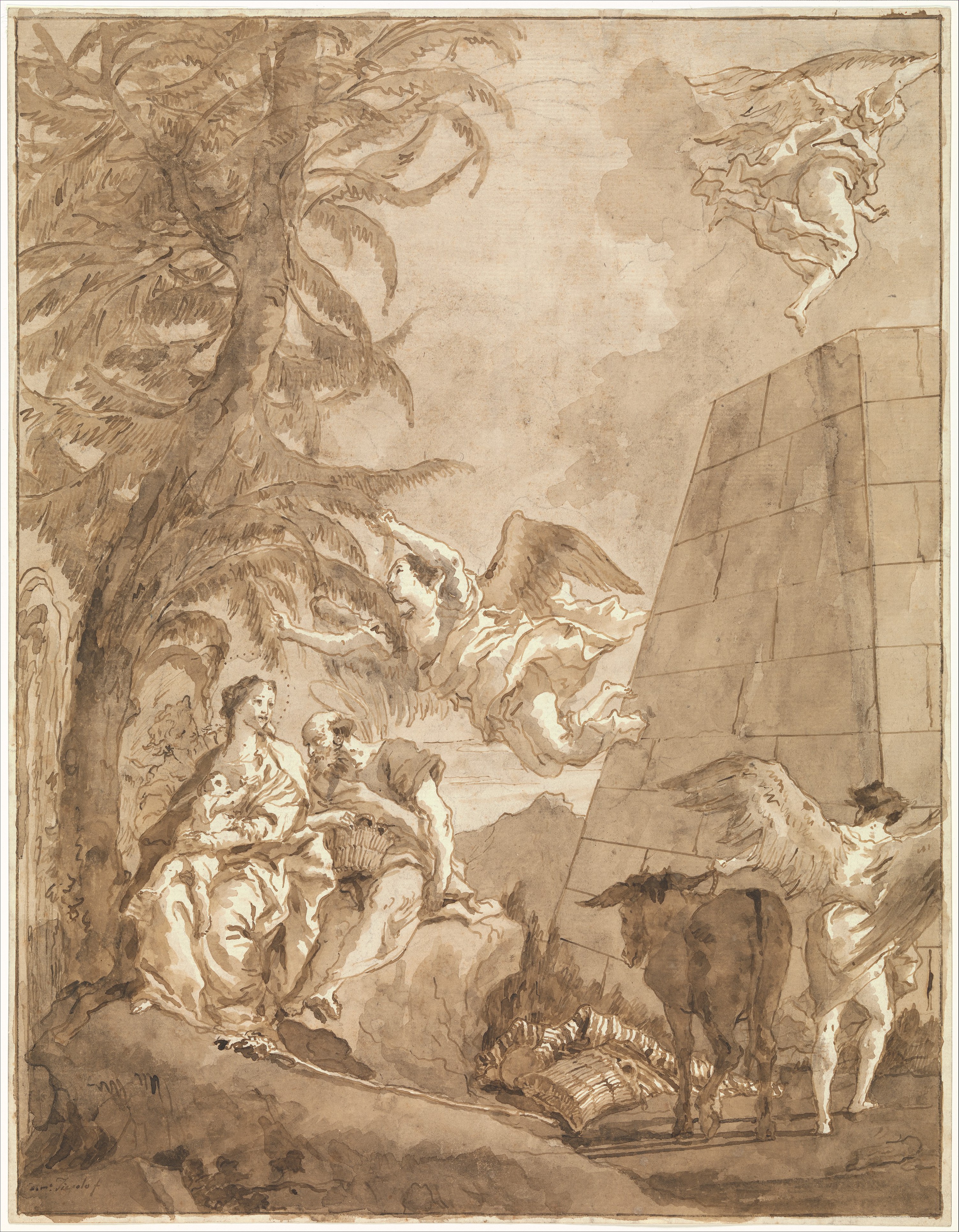 Rest on the Flight into Egypt, a drawing by Giovanni Domenico Tiepolo, around 1770. It documents a later depiction, not the story's early date
