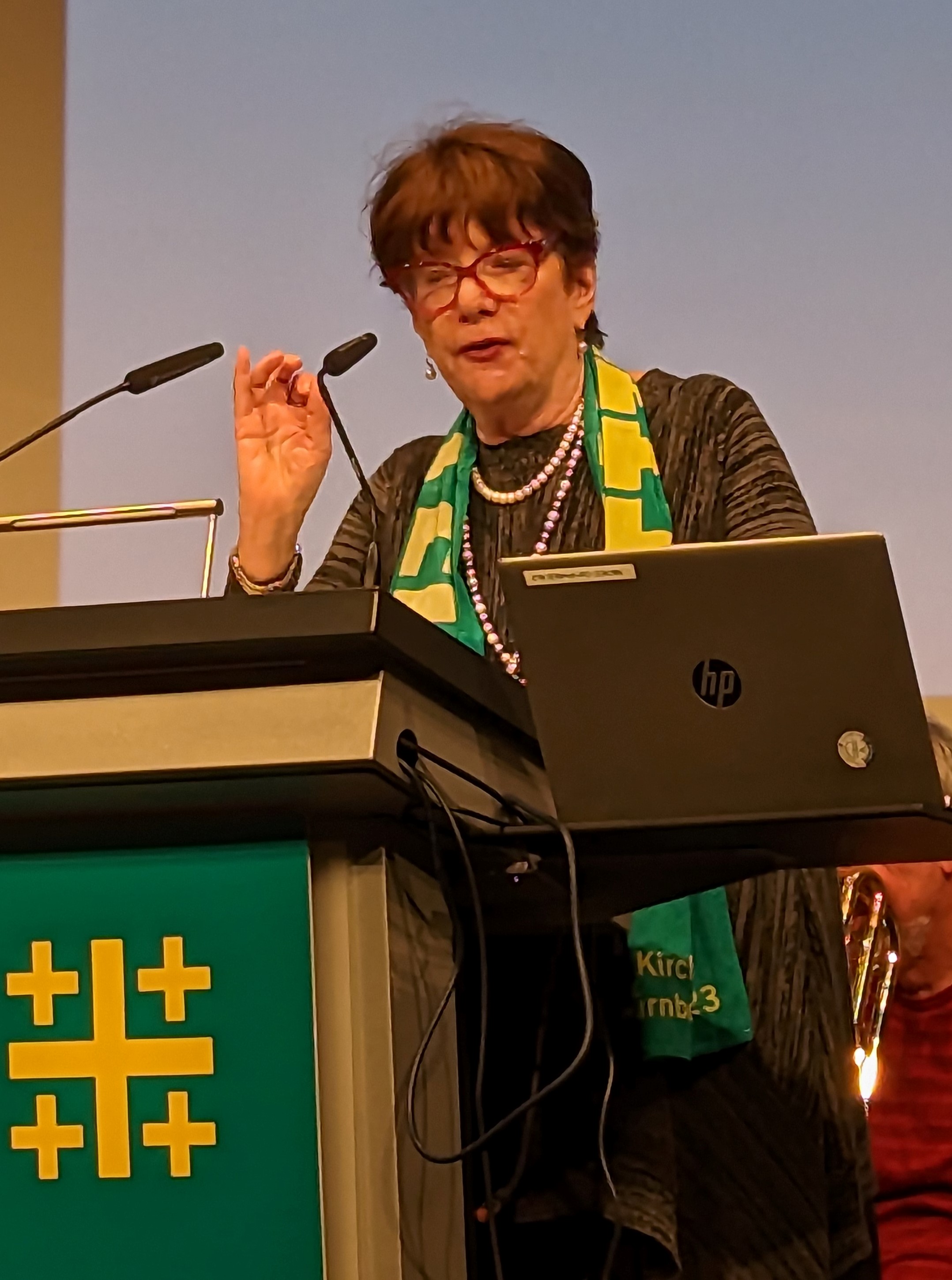 Amy-Jill Levine speaking at the German Protestant Kirchentag gathering in Nuremberg on 8 June 2023. Her photograph accompanies the introduction to her research on the New Testament and Jewish–Christian relations