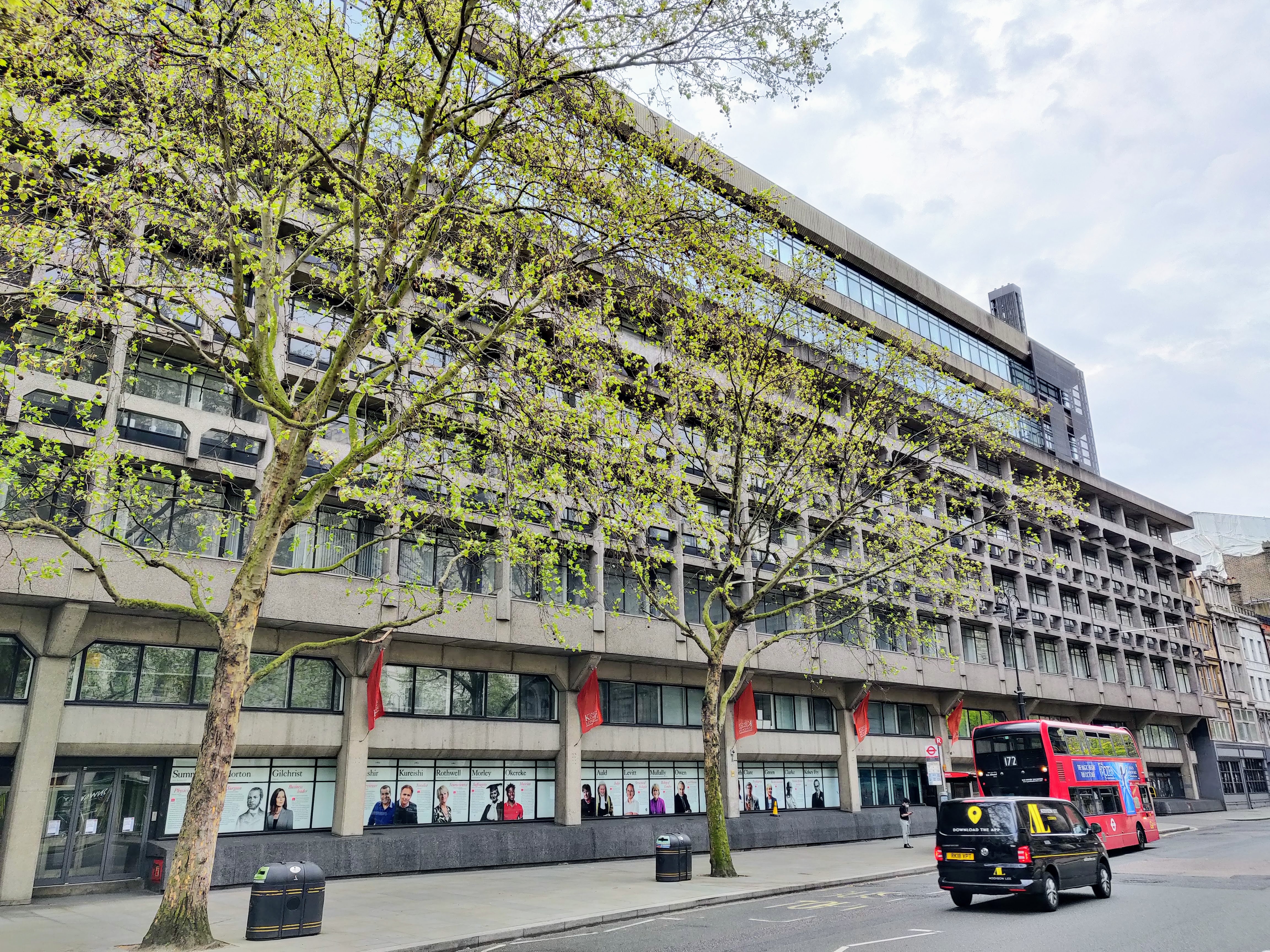 The Strand Building of King’s College London on 17 April 2020. The photograph illustrates the university setting associated with Michael Knibb’s work on the Old Testament and Ethiopic literature. He joined the college in 1964 and retired in 2001