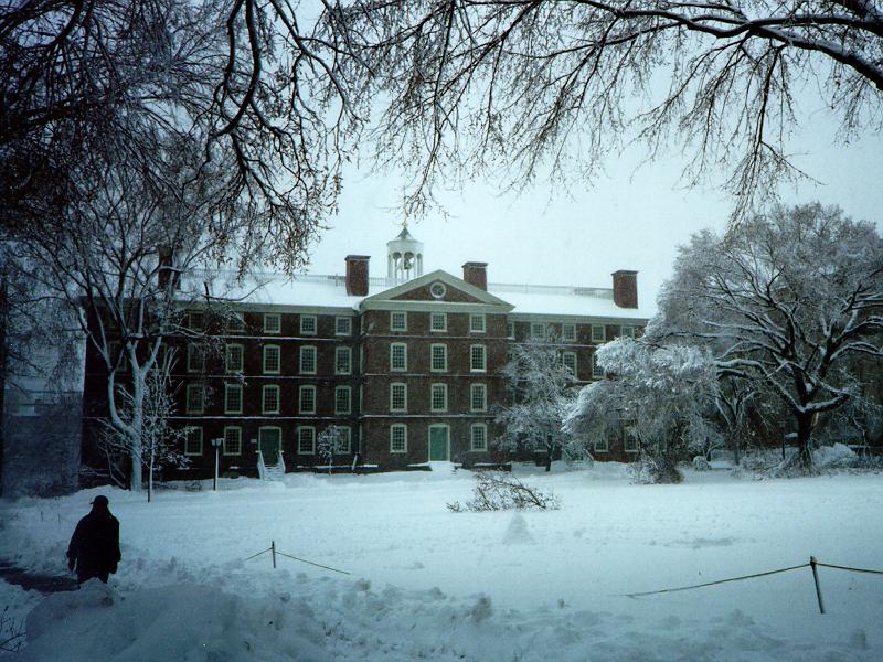 University Hall at Brown University, Rhode Island, in a photograph dated 1 April 1997. It illustrates the university that Egyptologist James P. Allen joined in 2007
