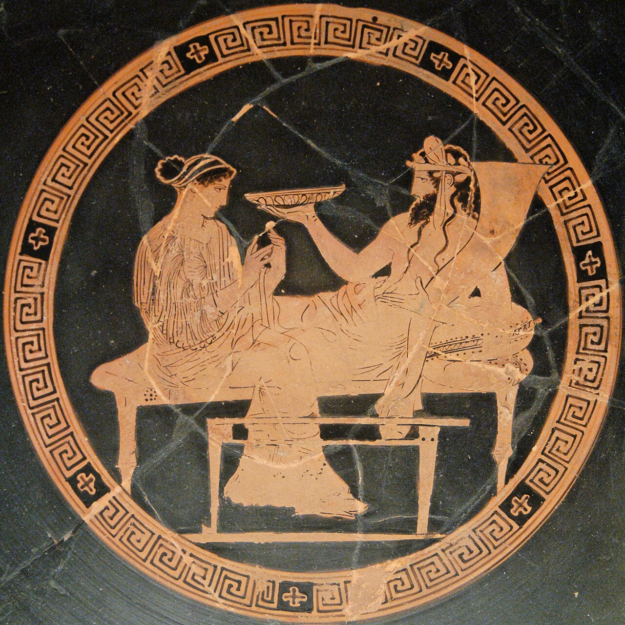 Hades and Persephone inside an Attic cup, about 430 BCE; British Museum 1847,0909.6 / E 82. An ancient artistic representation of the underworld’s rulers