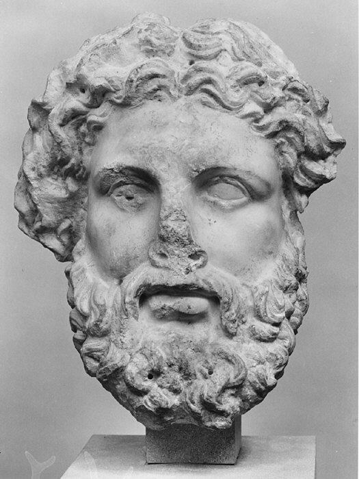 Greek marble head, third or second century BCE. The Metropolitan Museum identifies the deity as probably Zeus; the attribution is uncertain, and the object postdates the Iliad's formation