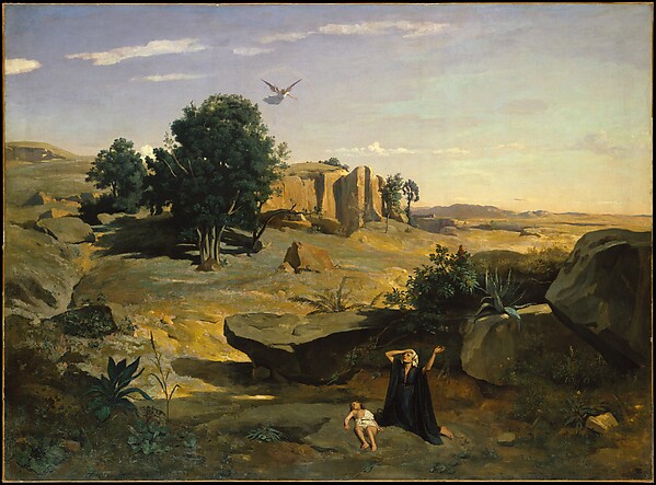 Camille Corot, Hagar in the Wilderness, 1835, The Met 38.64; later artistic depiction of Genesis, not a historical likeness