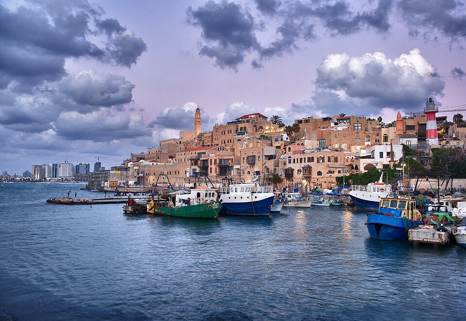 Jaffa port on 3 October 2013, photographed by Noam.armonn. Modern buildings and vessels show the present place, not the harbor’s appearance in Jonah’s narrative setting