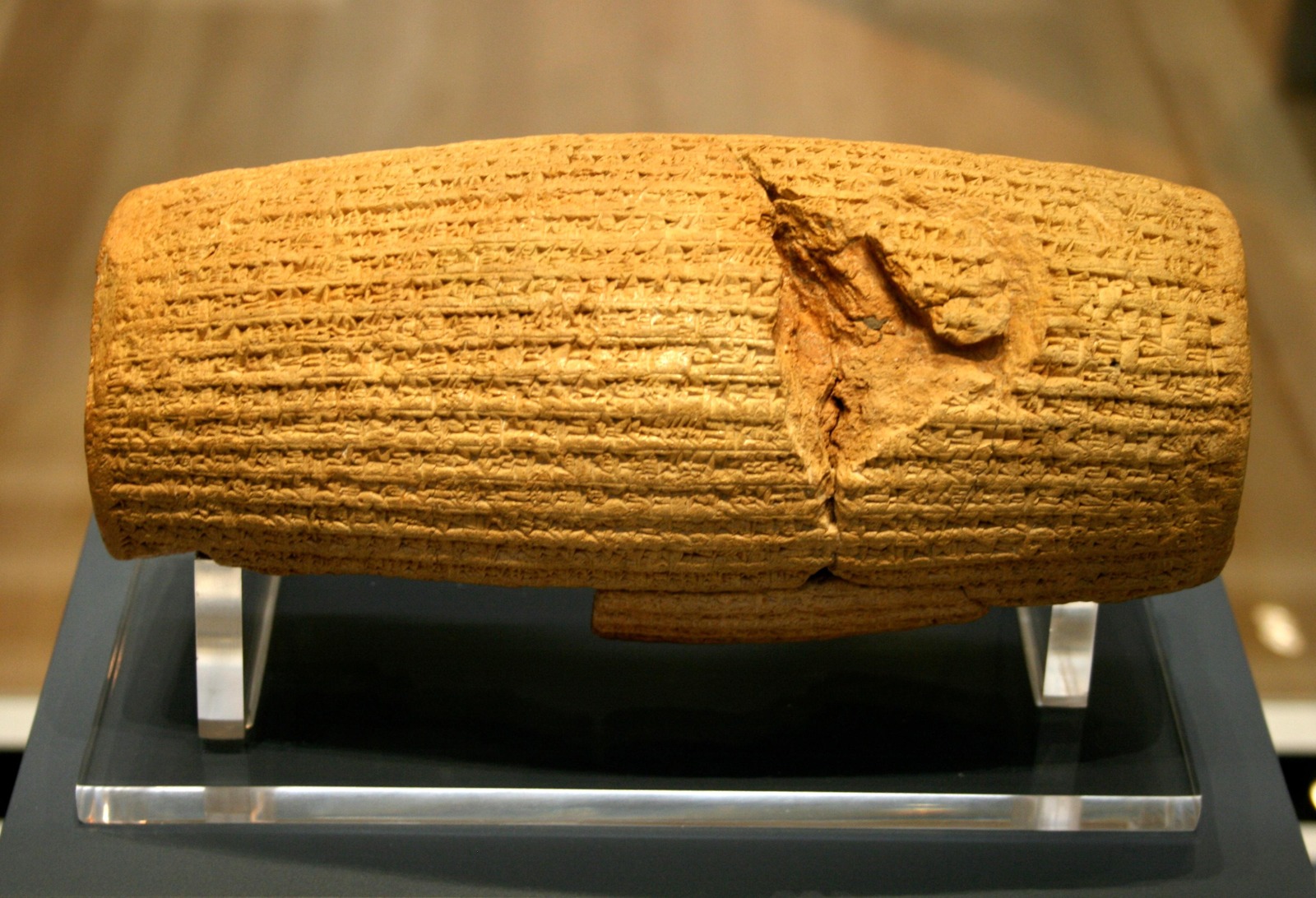 Cyrus Cylinder, Babylon, after 539 BCE; British Museum 90920. Actual artifact; inscription does not name Yahweh